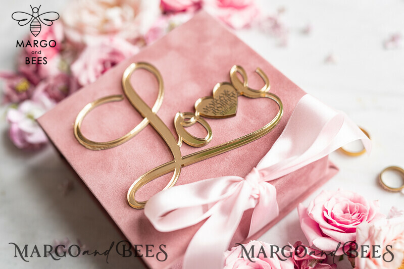 Luxury Blush Pink Golden Velvet Wedding Ring Box for Ceremony with Custom Colors: Glamour and Elegance for Your Special Day-8
