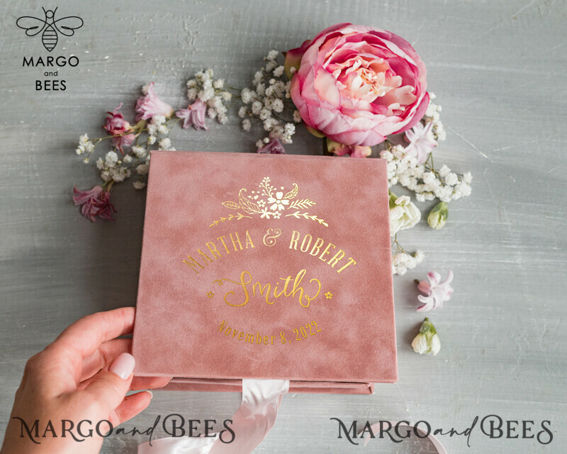 Luxury Velvet Wedding rings Box, Glamour blush pink and gold Wedding rings Box,Elegant Wedding Box velvet blusch Pink,  Handmade Wedding rings Box-3