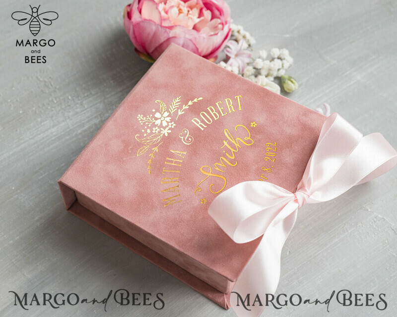 Luxury Velvet Blush Pink and Gold Wedding Rings Box: Handmade Elegance for your Special Day-9