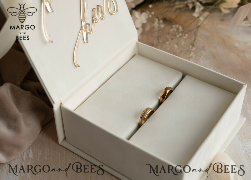 Luxury Ivory Wedding Ring Boxes: His and Hers Velvet Golden Double Box for a Garden Wedding-6