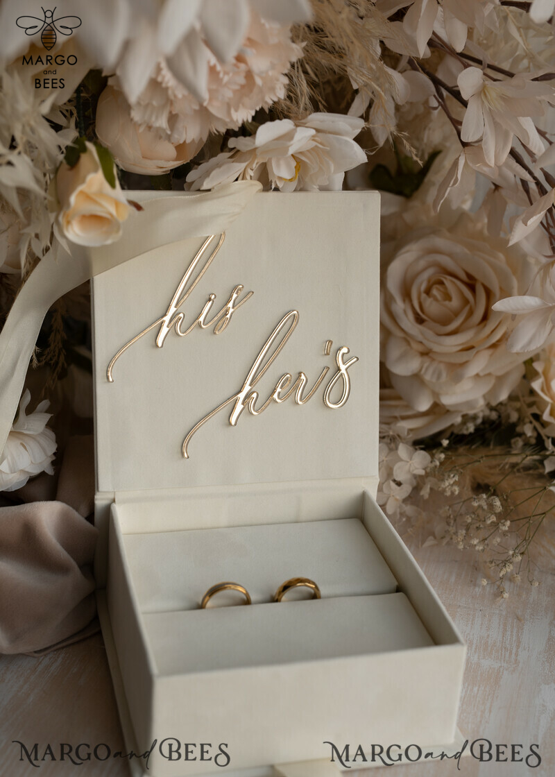 Luxury Ivory Wedding Ring Boxes: His and Hers Velvet Golden Double Box for a Garden Wedding-13