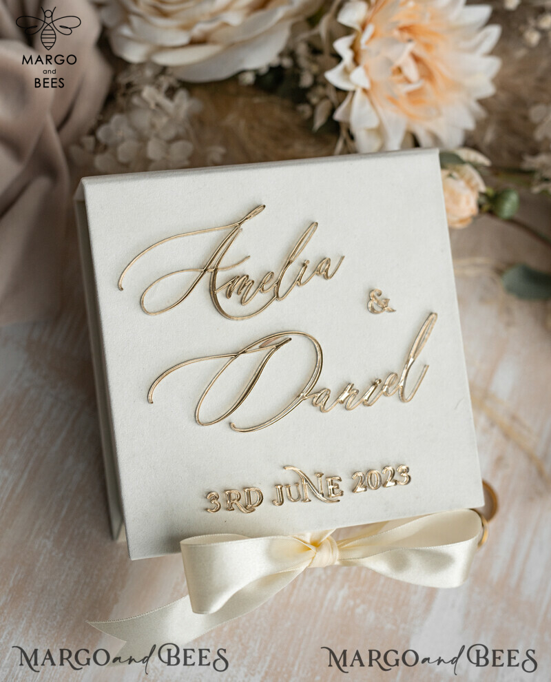 Luxury Ivory Wedding Ring Boxes: His and Hers Velvet Golden Double Box for a Garden Wedding-18