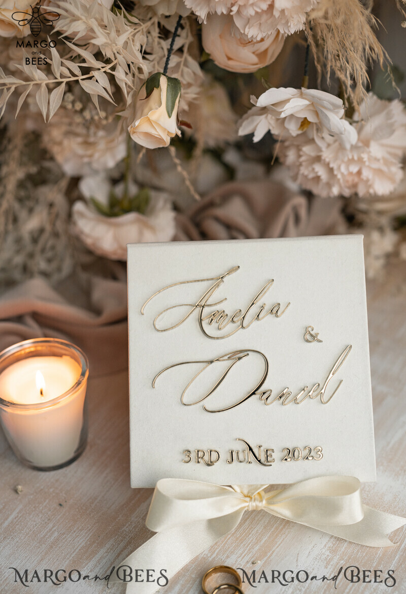 Luxury Ivory Wedding Ring Boxes: His and Hers Velvet Golden Double Box for a Garden Wedding-21