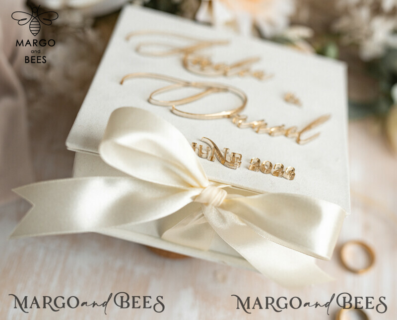 Luxury Ivory Wedding Ring Boxes: His and Hers Velvet Golden Double Box for a Garden Wedding-16