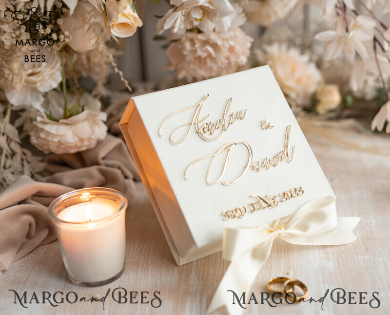 Luxury Ivory Wedding Ring Boxes: His and Hers Velvet Golden Double Box for a Garden Wedding-17