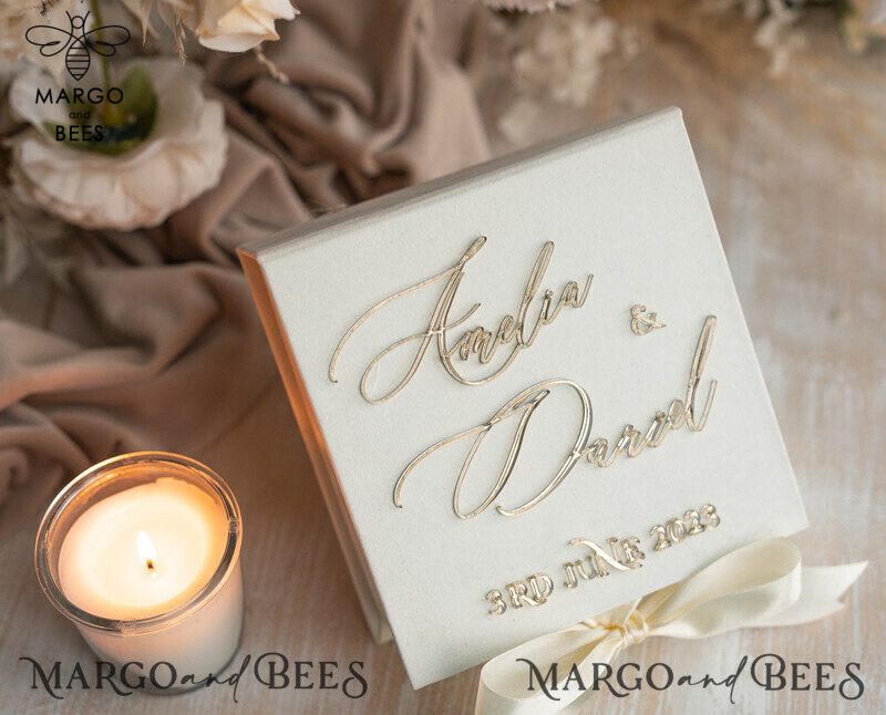 Luxury Ivory Wedding Ring Boxes: His and Hers Velvet Golden Double Box for a Garden Wedding-20