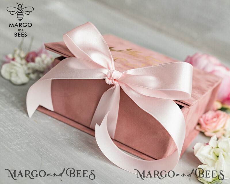 Elegant Velvet blush pink Wedding rings Box, Glamour gold Wedding rings Box, Elegant Acrylic  Wedding Box velvet blusch Pink Wedding rings Box-10