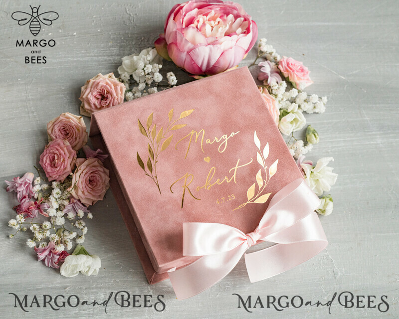 Elegant Velvet blush pink Wedding rings Box, Glamour gold Wedding rings Box, Elegant Acrylic  Wedding Box velvet blusch Pink Wedding rings Box-1