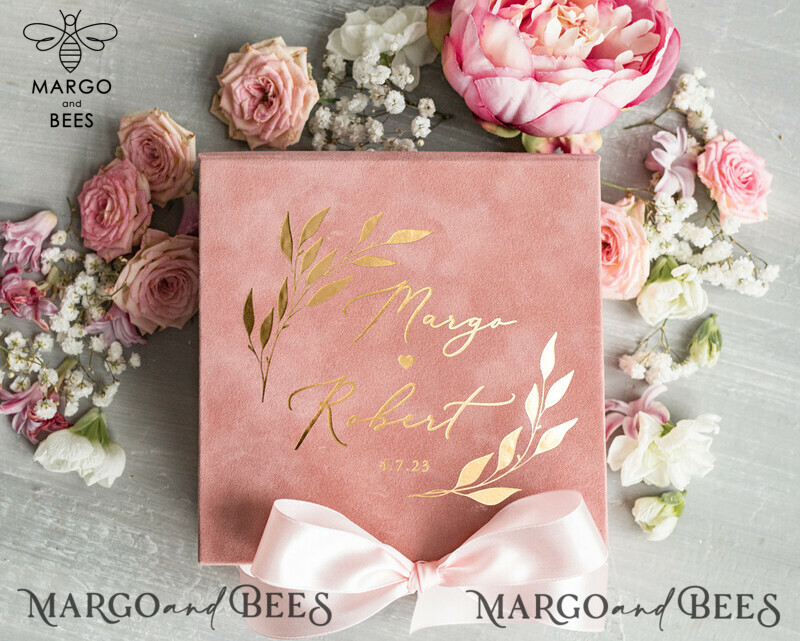 Elegant Velvet blush pink Wedding rings Box, Glamour gold Wedding rings Box, Elegant Acrylic  Wedding Box velvet blusch Pink Wedding rings Box-11