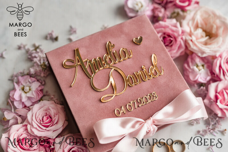 Personalised wedding Ring box • Blush Pink Golden velvet Wedding Ring Box for ceremony ceremony velvet, Boho Glam Wedding Ring Boxes his hers, Luxury Velvet Ring box double Custom Colors-3