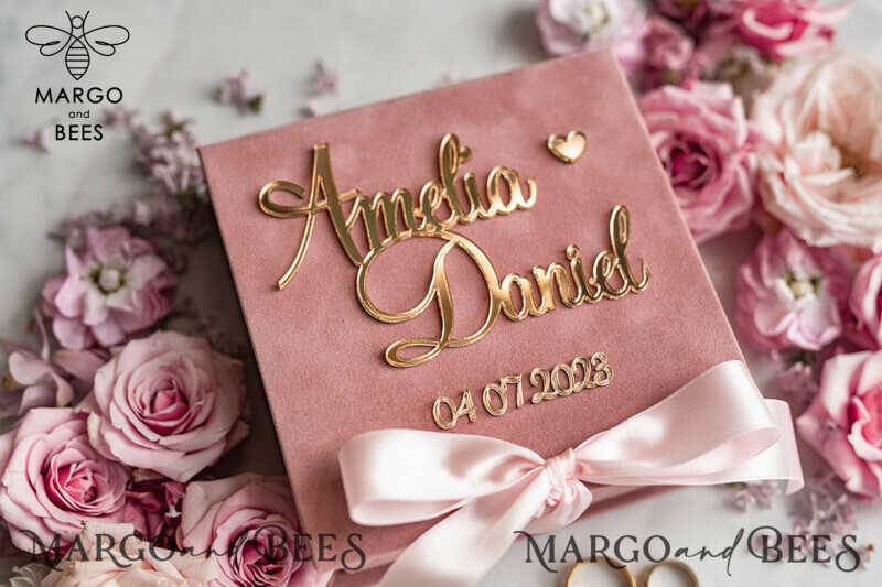 Personalised wedding Ring box • Blush Pink Golden velvet Wedding Ring Box for ceremony ceremony velvet, Boho Glam Wedding Ring Boxes his hers, Luxury Velvet Ring box double Custom Colors-8