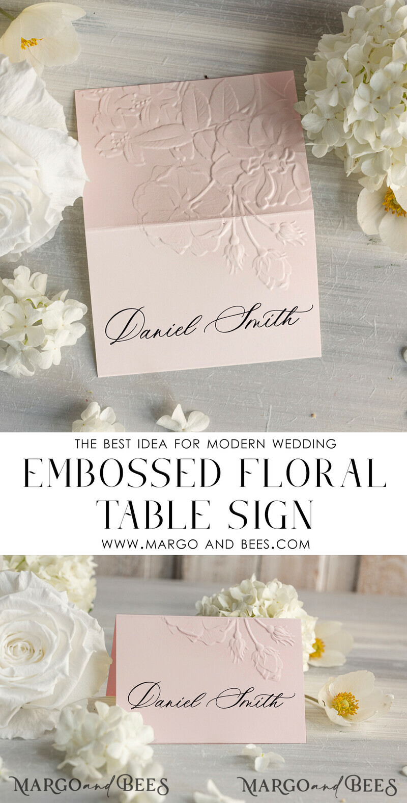 Embossed Blush Pink Wedding Menu, Elegant Wedding Menu Cards With Floral leaf Motif-2