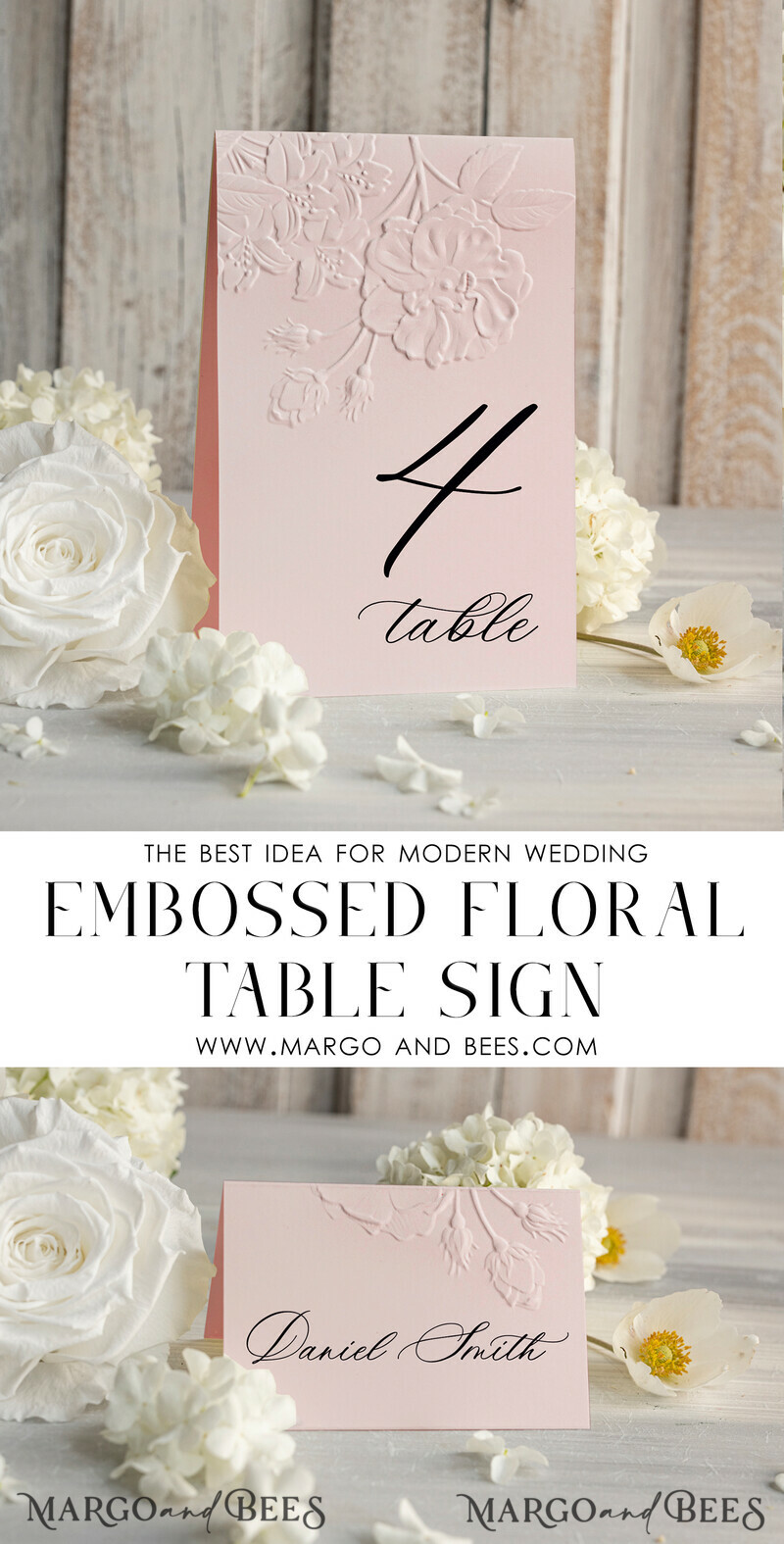 Embossed Blush Pink Wedding Menu, Elegant Wedding Menu Cards With Floral leaf Motif-3