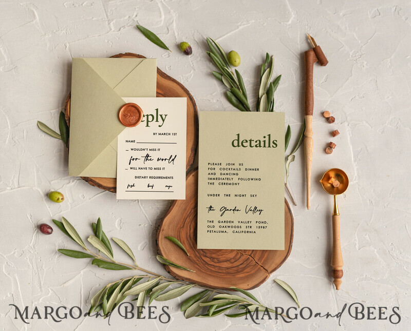 Handmade wedding invitation, Olives Tuscany Wedding invitations, Greek Travel Wedding Stationery, Natural Olives Luxury wedding Invites-11