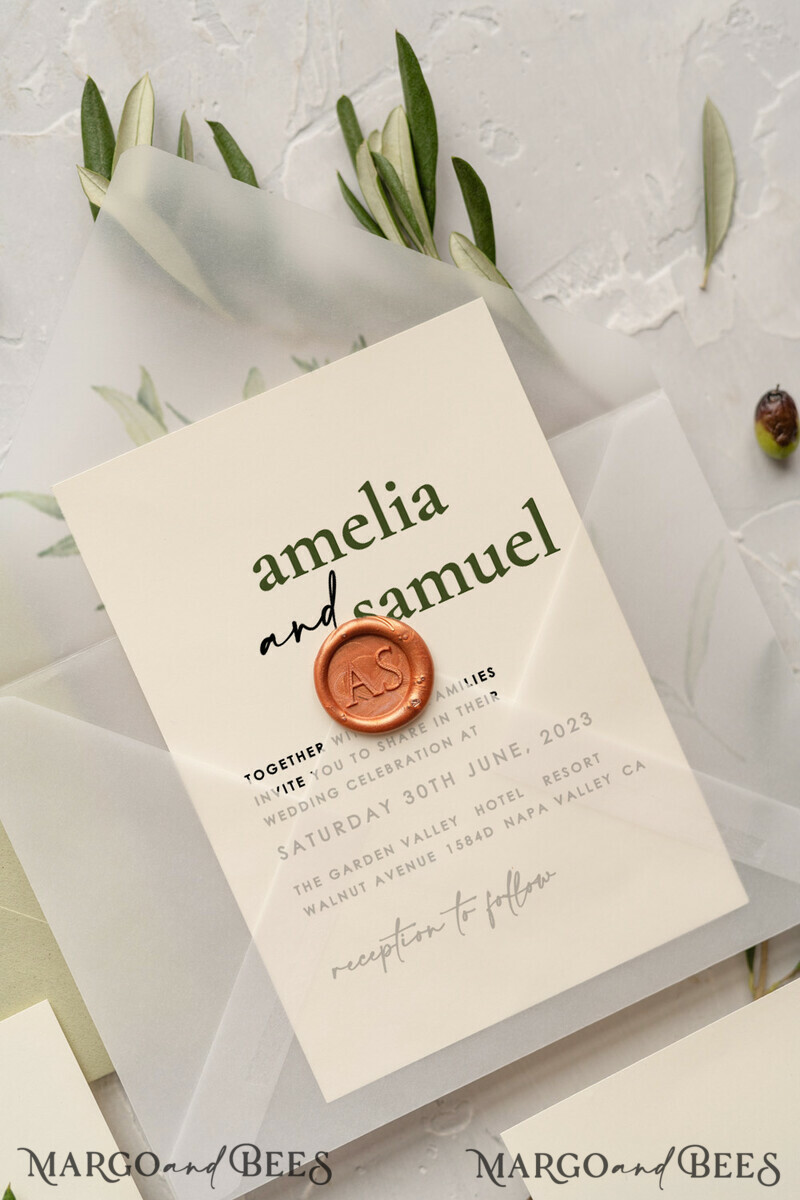 Handmade wedding invitation, Olives Tuscany Wedding invitations, Greek Travel Wedding Stationery, Natural Olives Luxury wedding Invites-4