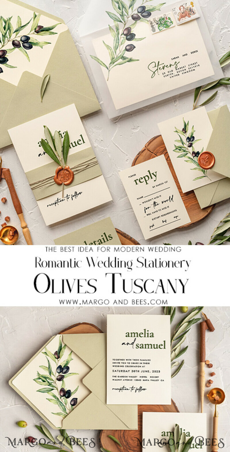 Handmade wedding invitation, Olives Tuscany Wedding invitations, Greek Travel Wedding Stationery, Natural Olives Luxury wedding Invites-3