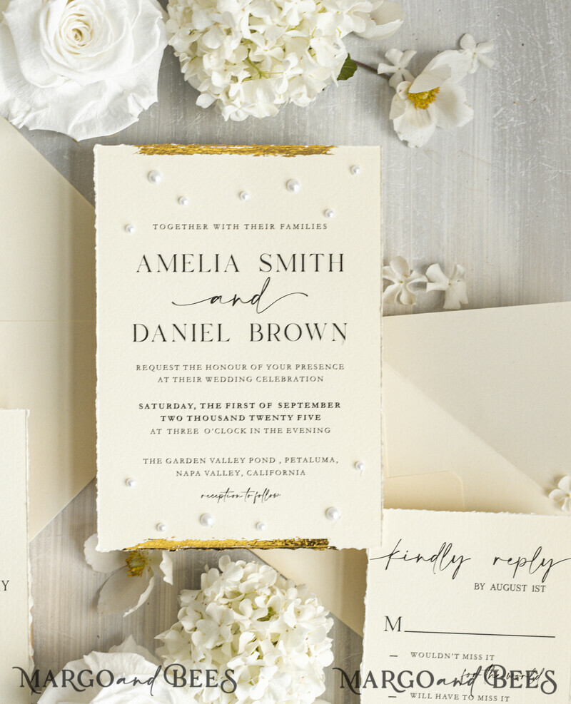 Luxury Fine Art Wedding Invitations with Gold Leaf, Deckled Edges, RSVP qr code Silk Ribbon Bespoke Elegant Wedding Suite-2
