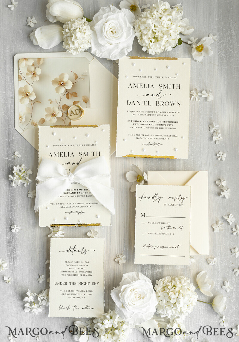 Luxury Fine Art Wedding Invitations with Gold Leaf, Deckled Edges, RSVP qr code Silk Ribbon Bespoke Elegant Wedding Suite-7