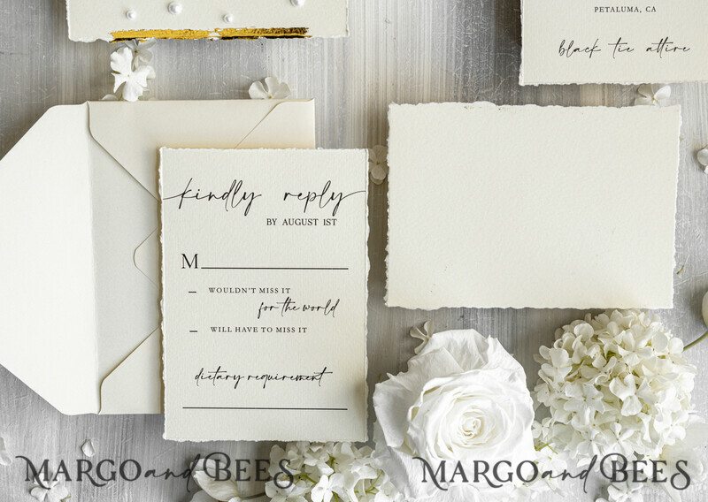 Luxury Fine Art Wedding Invitations with Gold Leaf, Deckled Edges, RSVP qr code Silk Ribbon Bespoke Elegant Wedding Suite-11