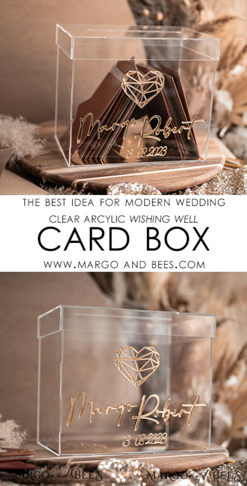 Modern geometric heart Clear wedding wishing well acrylic money gift card box, Personalized Wedding Card Box, Acrylic Card Box-2