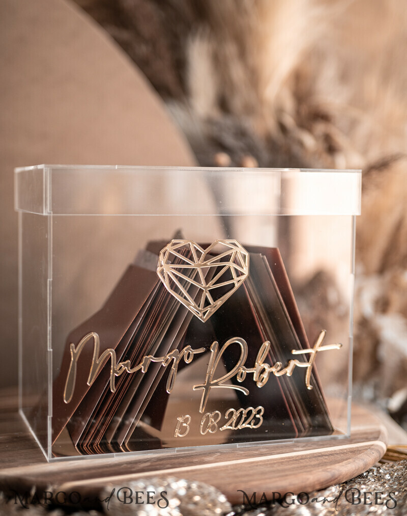 Modern geometric heart Clear wedding wishing well acrylic money gift card box, Personalized Wedding Card Box, Acrylic Card Box-1