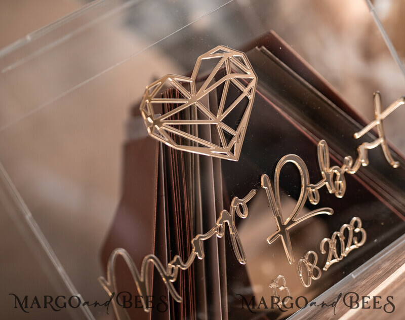 Modern geometric heart Clear wedding wishing well acrylic money gift card box, Personalized Wedding Card Box, Acrylic Card Box-5