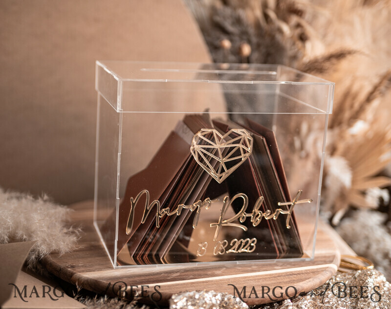 Modern geometric heart Clear wedding wishing well acrylic money gift card box, Personalized Wedding Card Box, Acrylic Card Box-6