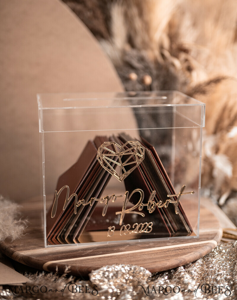 Modern geometric heart Clear wedding wishing well acrylic money gift card box, Personalized Wedding Card Box, Acrylic Card Box-0