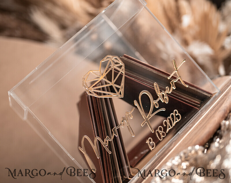 Modern geometric heart Clear wedding wishing well acrylic money gift card box, Personalized Wedding Card Box, Acrylic Card Box-7