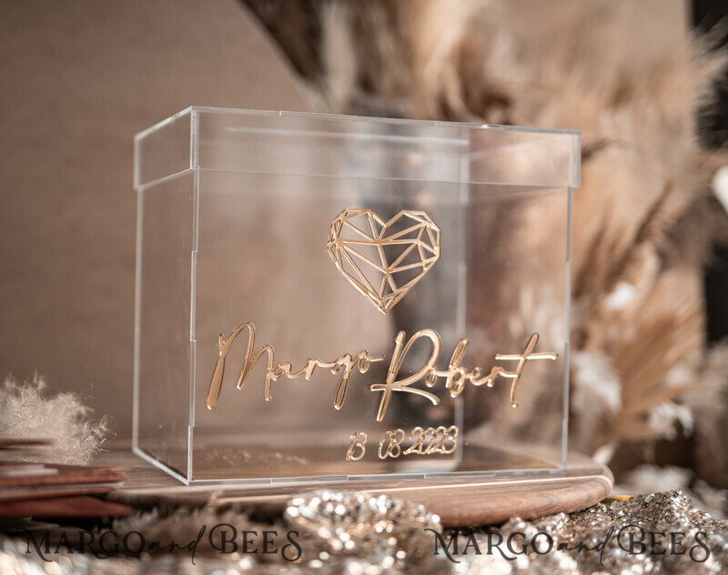 Modern geometric heart Clear wedding wishing well acrylic money gift card box, Personalized Wedding Card Box, Acrylic Card Box-8