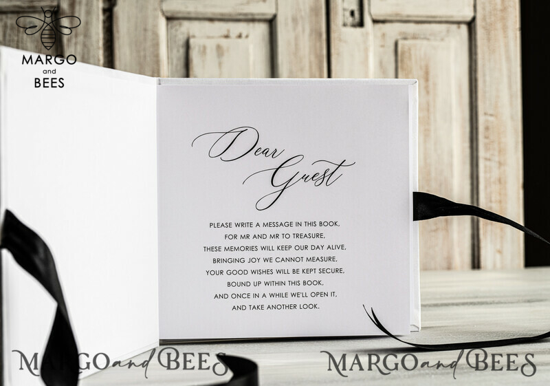 Elegant Black & White Velvet Acrylic Wedding Guest Book Personalised & Sign Set: Instant Photo Book for a Boho and Elegant Instax Guestbook Experience-5