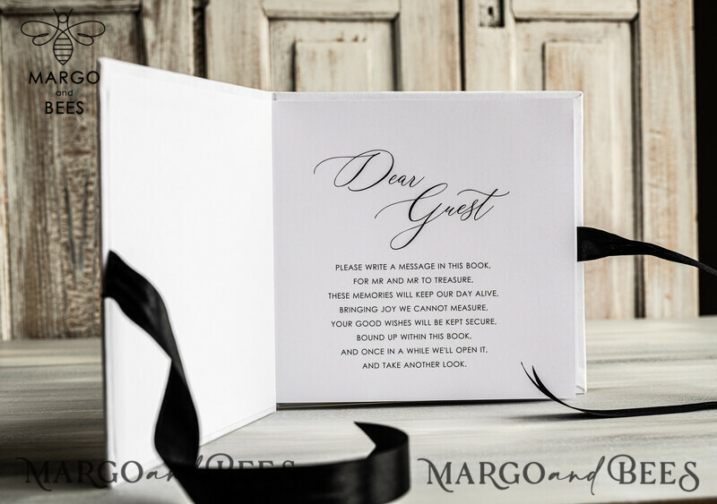 Elegant Black & White Velvet Acrylic Wedding Guest Book Personalised & Sign Set: Instant Photo Book for a Boho and Elegant Instax Guestbook Experience-6