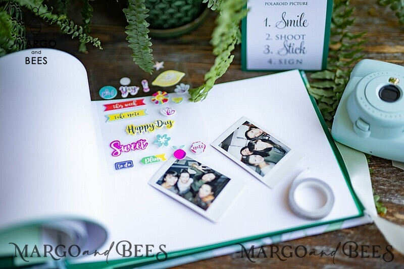 Green Wedding Guest Book,Greenery Monstera  Instant Photo Book Instax • Fern Boho Wedding Photo Guestbook-5