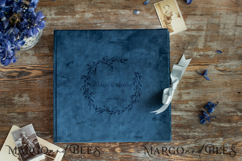 Presonalised Blue Wedding Guest Book, Instant Wedding Photo Book Instax • Velvet Wedding Photo Guestbook-1