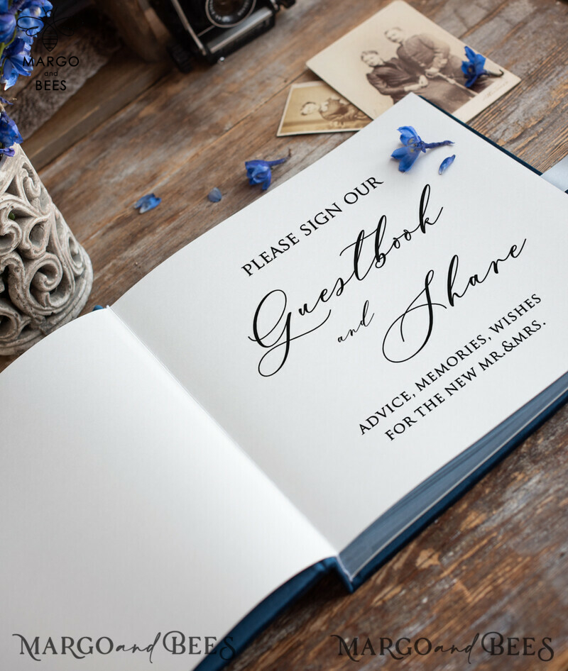Personalised Blue Velvet Wedding Guestbook with Instant Wedding Photo Book Instax-2