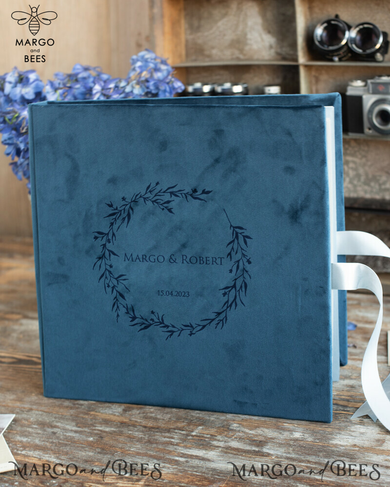Personalised Blue Velvet Wedding Guestbook with Instant Wedding Photo Book Instax-0