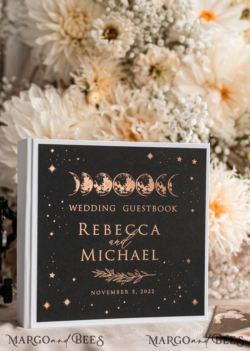 Personalised Wedding Guest Book Set: Black Gold Instant Photo Album with Arch Mirror Sign - Boho Halloween Instax Wedding Photo Guestbook-6