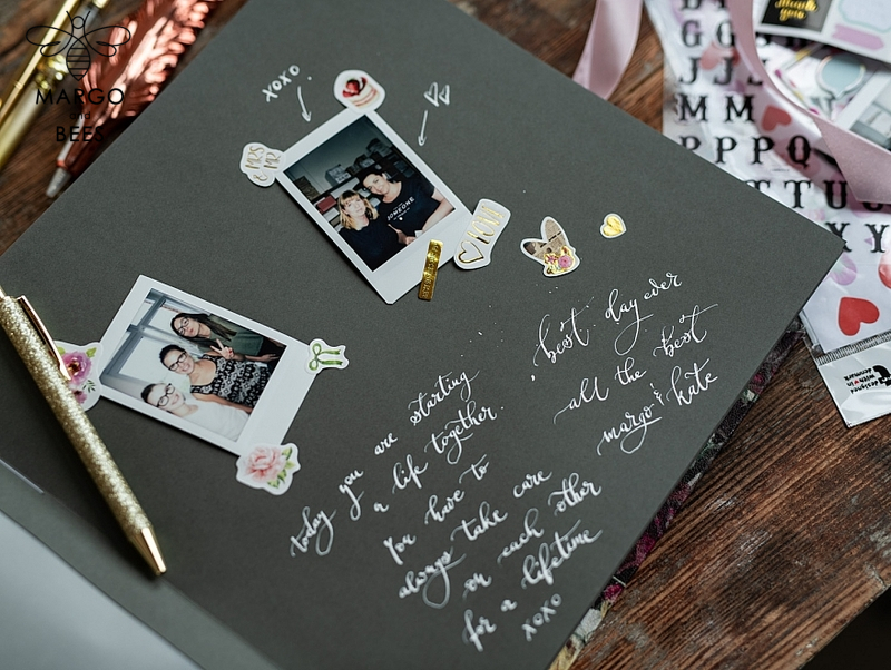 Presonalised Wedding Guest Book, Velvet Personalized Wedding Album •  Vintage Flowers Photo Booth Book-10