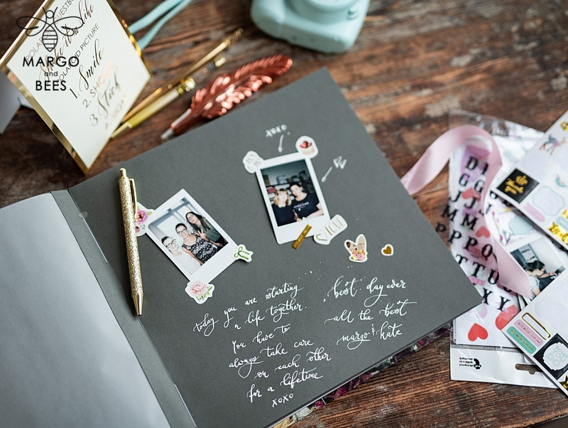 Presonalised Wedding Guest Book, Velvet Personalized Wedding Album •  Vintage Flowers Photo Booth Book-13