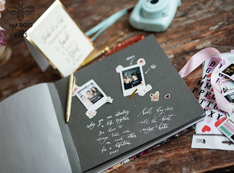 Presonalised Wedding Guest Book, Velvet Personalized Wedding Album •  Vintage Flowers Photo Booth Book-14