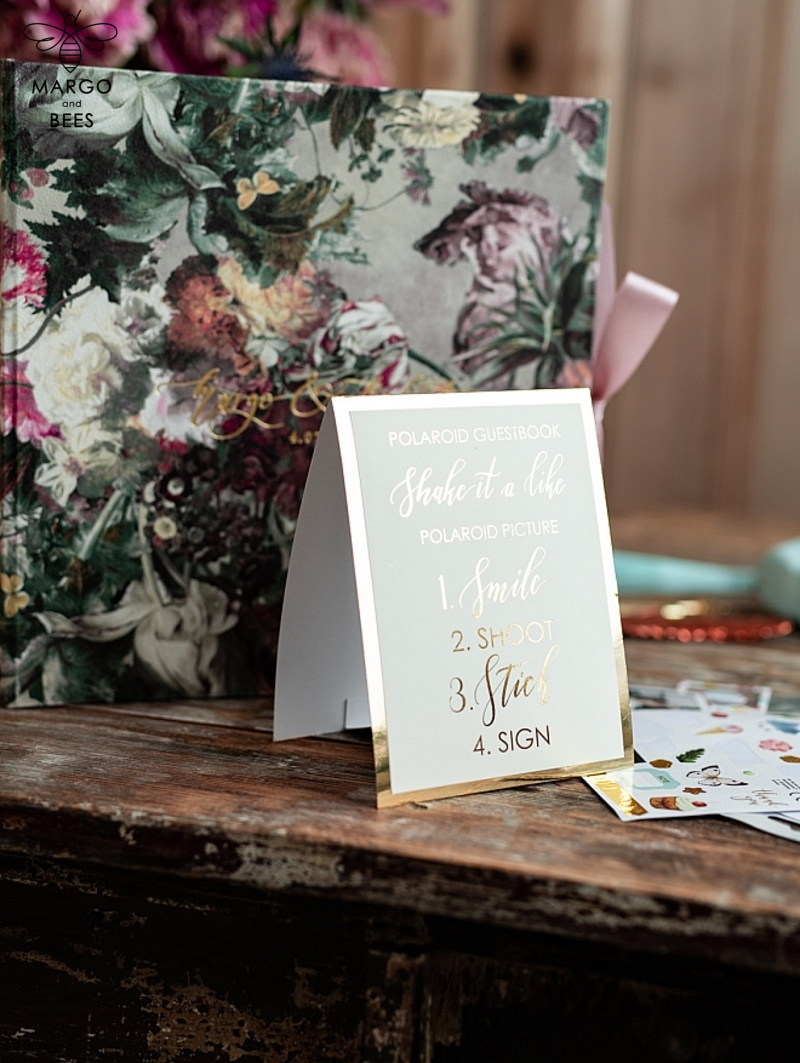 Presonalised Wedding Guest Book, Velvet Personalized Wedding Album •  Vintage Flowers Photo Booth Book-21