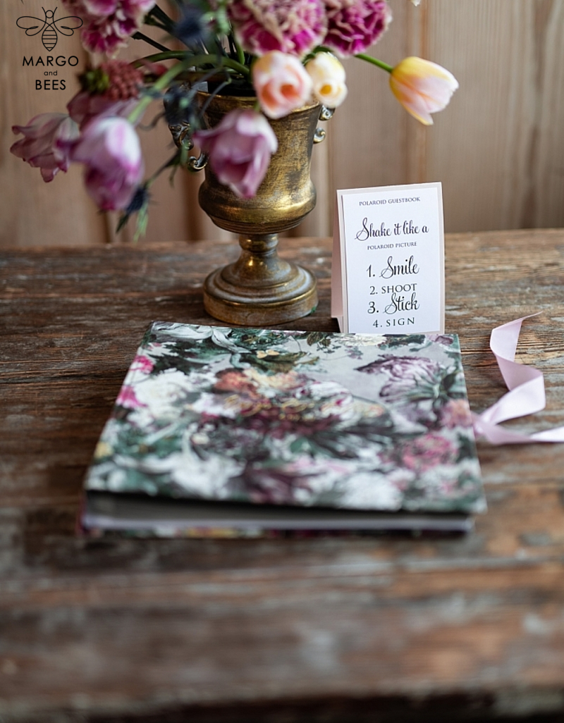Presonalised Wedding Guest Book, Velvet Personalized Wedding Album •  Vintage Flowers Photo Booth Book-3