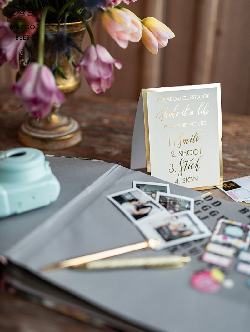 Presonalised Wedding Guest Book, Velvet Personalized Wedding Album •  Vintage Flowers Photo Booth Book-9