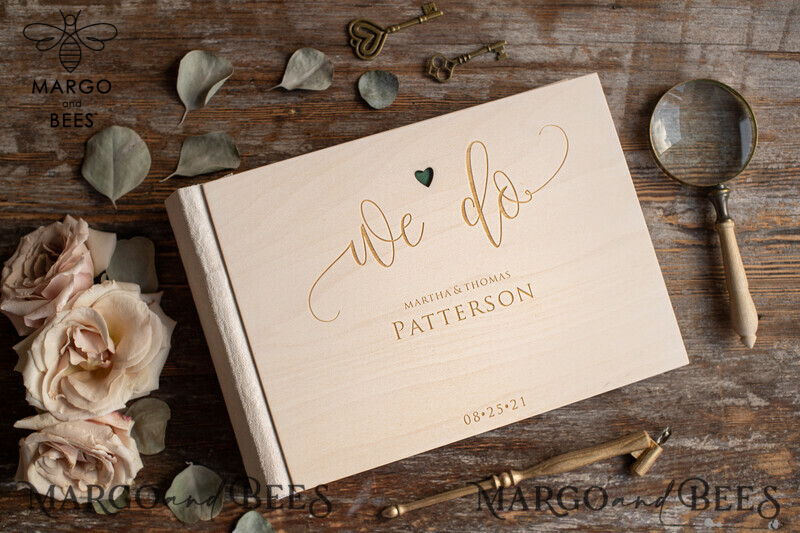 We Do Wooden Wedding GuestBook, Wood Engraved Personalized Wedding Album • Rustic Photo Booth Book-8