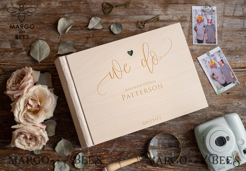 We Do Wooden Wedding GuestBook, Wood Engraved Personalized Wedding Album • Rustic Photo Booth Book-0