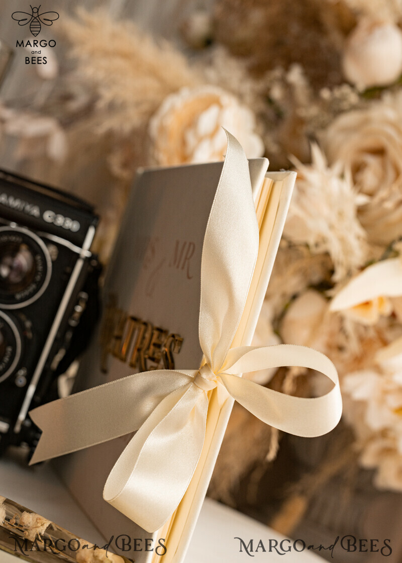 Elegant Ivory Gold Acrylic Wedding Guest Book Personalised & Sign Set with Velvet Instant Photo Book - A Boho Inspired Instax Wedding Photo Guestbook.-20