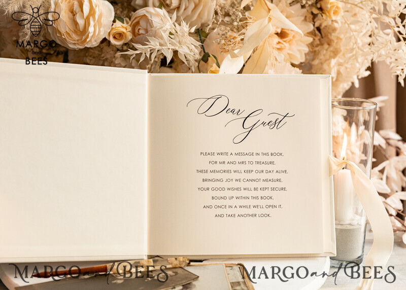 Elegant Ivory Gold Acrylic Wedding Guest Book Personalised & Sign Set with Velvet Instant Photo Book - A Boho Inspired Instax Wedding Photo Guestbook.-23