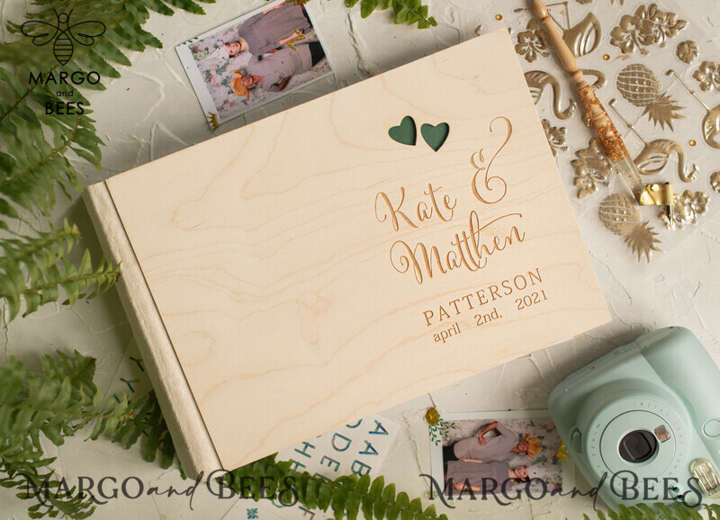 Presonalised Wedding Guest Book, Wooden Rustic Personalized Wedding Album• Wood Engraved Photo Booth Book-3