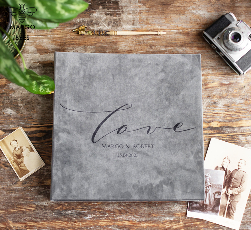 Wedding Guest Book Personalised, Velvet Grey Instant Photo Book,  Custom Elegant Instax Wedding Photo Guestbook-0