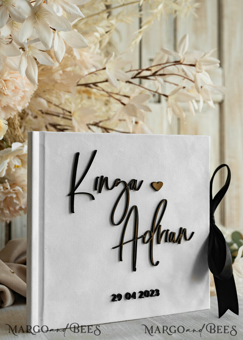 black & white Velvet Acrylic Wedding Guest Book Personalised & sign set, Velvet elegant Instant Photo Book Boho Elegant Instax Guestbook. Hot trend - black & white wedding -17